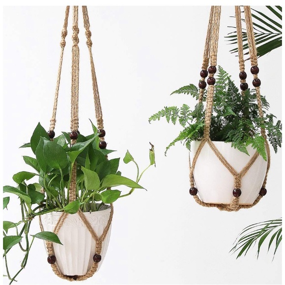 NEW Boho Macrame Plant Hanger Jute Rope with Beads - Picture 2 of 5